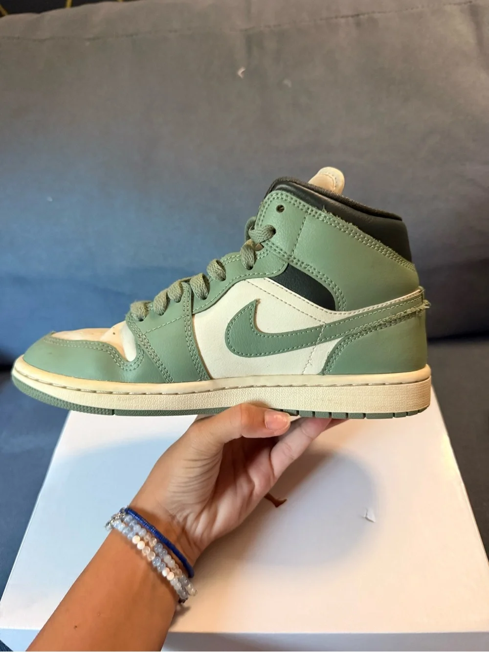 Nike Air Jordan 1 Mid Sage Green, Cream & Black